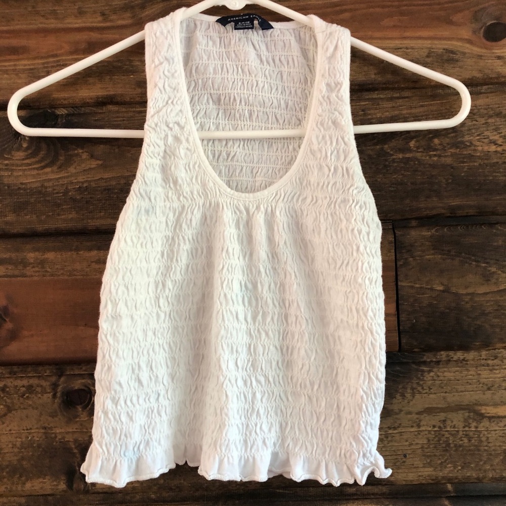 American Eagle White Ruffled Tank